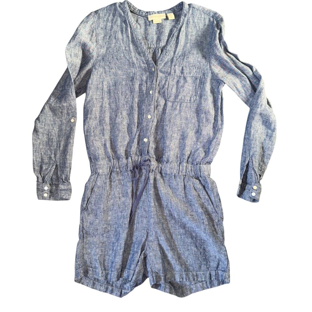EUC Cynthia Rowley Women's V-Neck‎ Roll Tab Linen Romper Size S